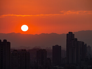 Sunset high angle view of the Jingmei area