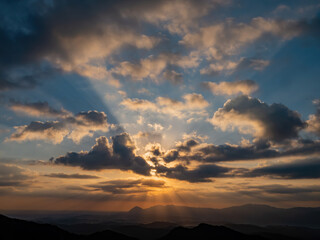 Morning sunny high angle view of the mountains around Wuzhi Shan