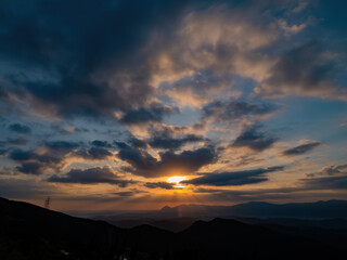 Fototapeta premium Morning sunny high angle view of the mountains around Wuzhi Shan