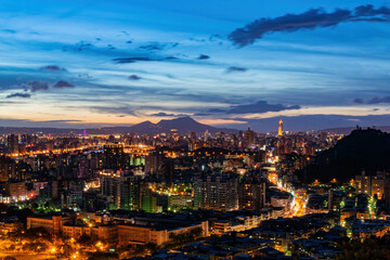 Fototapeta premium Sunset high angle view of the Jingmei area