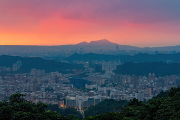 Sunset high angle view of the cityscape form Wenshan District