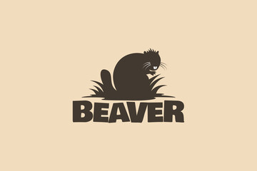 Beaver logo vector graphic with a beaver hunting in the swamp © cahiwak