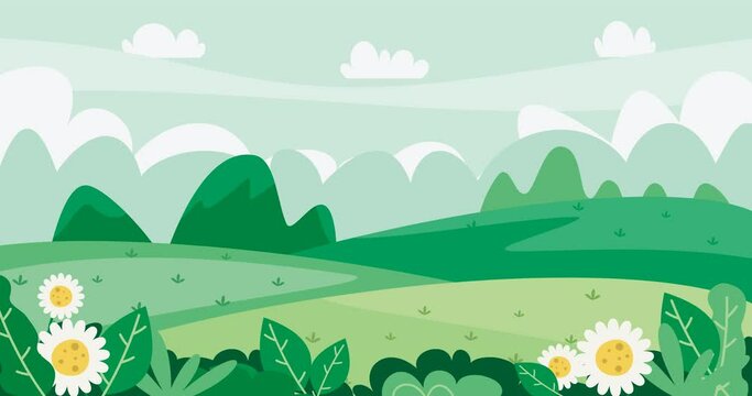 cute cartoon landscape green mountain hill background animation