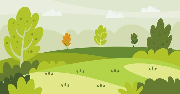 green park mountin hill field tree nature grass leaves background animation