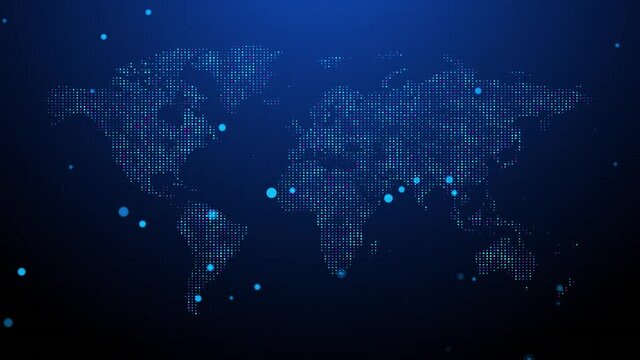 4K World map Digital Global communication technology, Business Loop background. node and line connection, Binary code, Futuristic and technology Global Network Digital Background