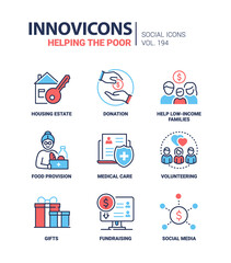 Helping the poor - modern colorful line design style icons