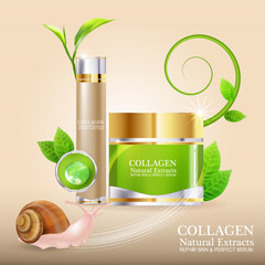 Collagen or Serum and Vitamins Template for Cosmetic Packaging Design. 