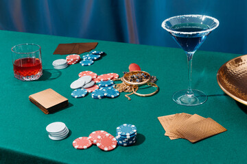 Poker table with cards and chips