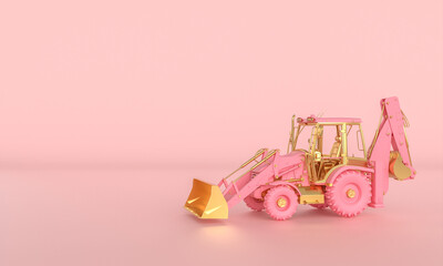 pink and gold excavator on a pink background. © tiero