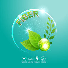 High Fiber and Vitamin in Organic Food  Vector Concept Logo on Green Background Template.