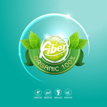 High Fiber and Vitamin in Organic Food  Vector Concept Logo on Green Background Template.