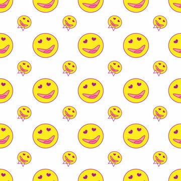 Seamless pattern with faces. Assorted face texture template. Textiles, interior design, for book design, website Background. Yellow faces on white backgroun. Smiley face background wall paper or banne