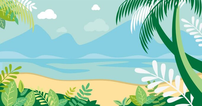 blue beach water sky palm tree background animation
