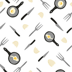 Fototapeta na wymiar Fried eggs seamless pattern isolated on white background.