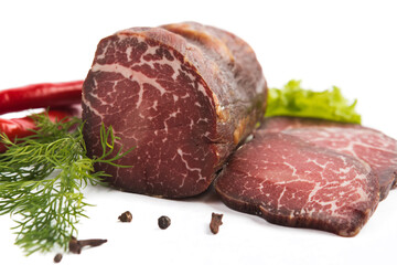 baked smoked piece of meat on a white plate