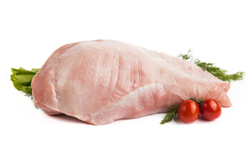 quality beautiful large piece of raw turkey meat on white background