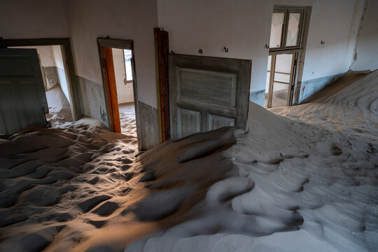 View of Kolmanskop, an abandoned mining town in Namibian desert, Namibia.