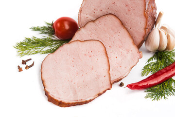 baked smoked piece of meat on a white plate