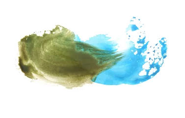 Zelfklevend Fotobehang Watercolor flow wave blot drops splash. Abstract texture color stain on white background. © Liliia