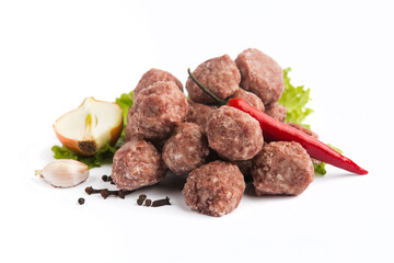 frozen meatballs on white background