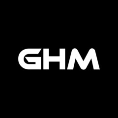 GHM letter logo design with black background in illustrator, vector logo modern alphabet font overlap style. calligraphy designs for logo, Poster, Invitation, etc.