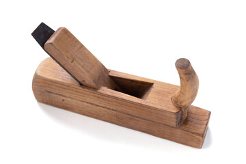Wooden plane tool for carpenter or joiner isolated on white background. Woodworking tools