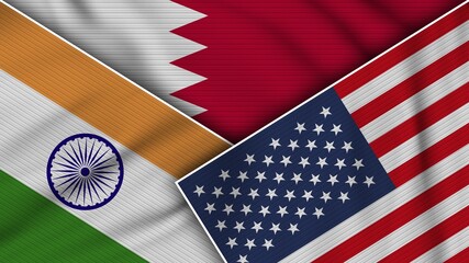 Bahrain United States of America India Flags Together Fabric Texture Effect Illustration