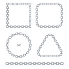 Set of silver chain frames different forms isolated on white background. Vintage framework concept. Vector illustration in flat style. Blank for the brush.