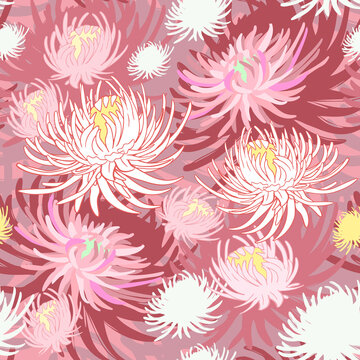 White and burgundy asters seamless pattern.Floral endless background for invitations, cards, print,gift wrap, manufacturing,textile,fabric,wallpapers,cover.Vector illustration. © Alla