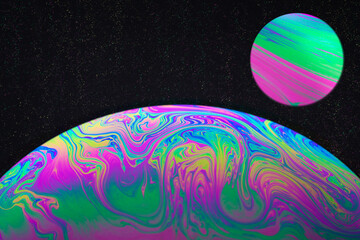background of soap bubbles that look like planets. universe