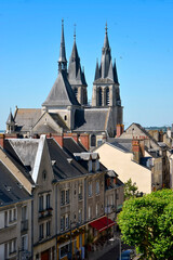 Fototapeta na wymiar Church Saint Nicolas seen from the roofs at Blois, a commune and the capital city of Loir-et-Cher department in Centre-Val de Loire, France,situated on the banks of the lower river Loire 
