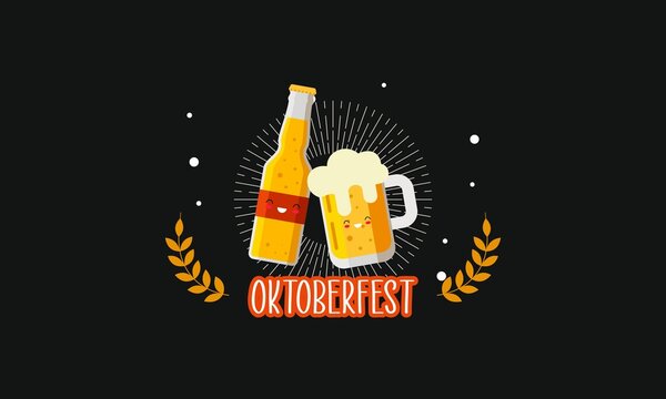 Flat oktoberfest illustration. Beer festival logo design