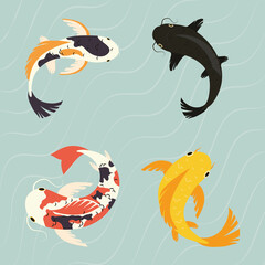 koi fishes icon set