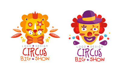 Circus Big Show Logo Design Set, Carnival, Festival Event Colorful Labels Badges Vector Illustration