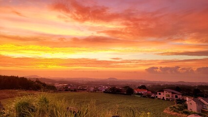 a red sunset, Sunset, a sunset scene, sunset scenery, Sunset in Jeju Island Korea