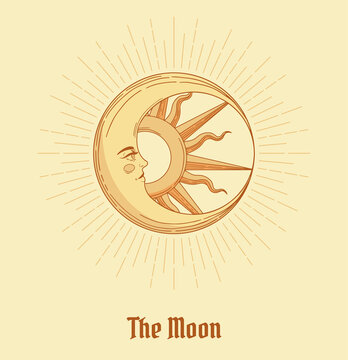 illustration yellow colored moon with face colours and sun