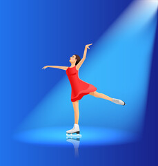 Ice skater girl dancing in a beam of light. Vector illustration © Oleg