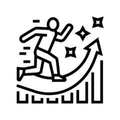 manager running and working for increase profit line icon vector. manager running and working for increase profit sign. isolated contour symbol black illustration