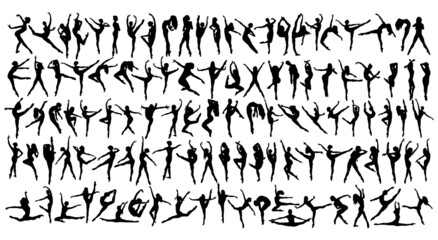 Set Dancer woman silhouettes vector illustration black and white