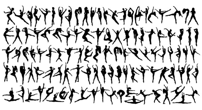 Set Dancer woman silhouettes vector illustration black and white
