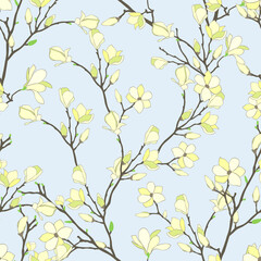 seamless pattern of flowers, branches and leaves