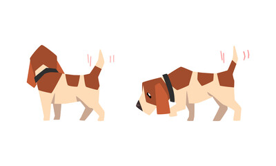 Jack Russell Terrier Wagging its Tail Set, Adorable Pet Animal Activity Cartoon Vector Illustration - obrazy, fototapety, plakaty