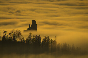 Ruins of castle Flossenb&uuml;rg over fog
