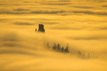 Ruins of castle Flossenb&uuml;rg over fog