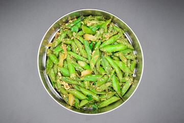 Asian, Myanmar or Burmese green bean curry recipe. Top view.