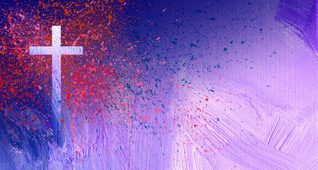 Graphic Abstract Christian Cross with paintbrush blood splatter texture background