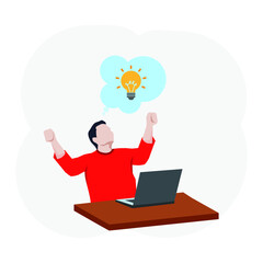 businessman with laptop idea concept happy illustration background bulb