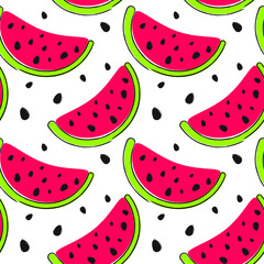 Watermelon bright seamless pattern - for drink, vitamines or natural food cover decoration - vector background