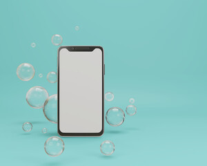 smartphone flying mobile realistic screen isolated on white website template design mockup light blue background concept Illustration 3D rendering