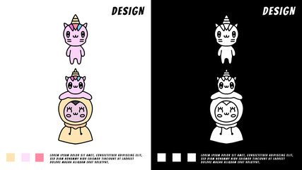 kawaii cartoon of unicorn and girl in hoodie, illustration for t-shirt, poster, sticker, or apparel merchandise. With cartoon style.